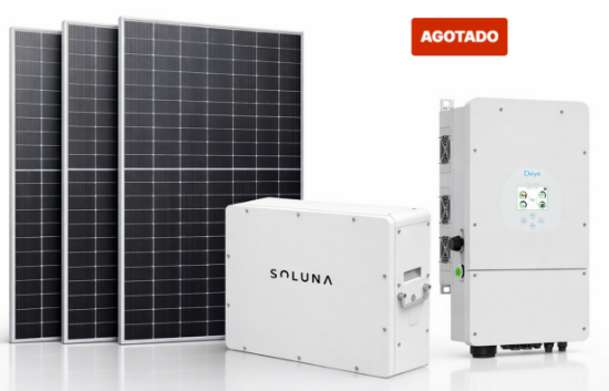 Imagen de Kit solar híbrido con inyección a la red Deye 6kw + paneles + batería , 6kw nominal- 12Kva pico (sólo 10s)- 9kw en paneles 