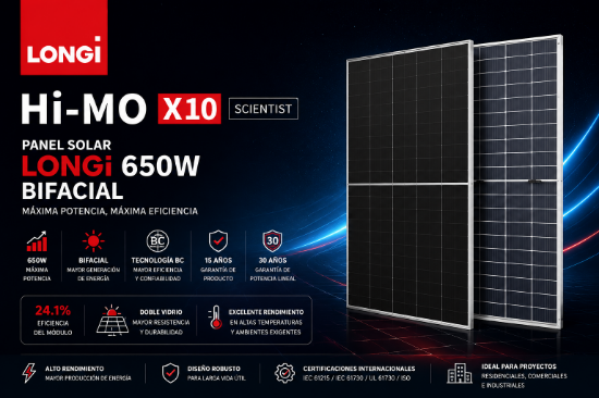 Imagen de Panel Solar LONGi 650W Bifacial Hi-MO X10 Scientist